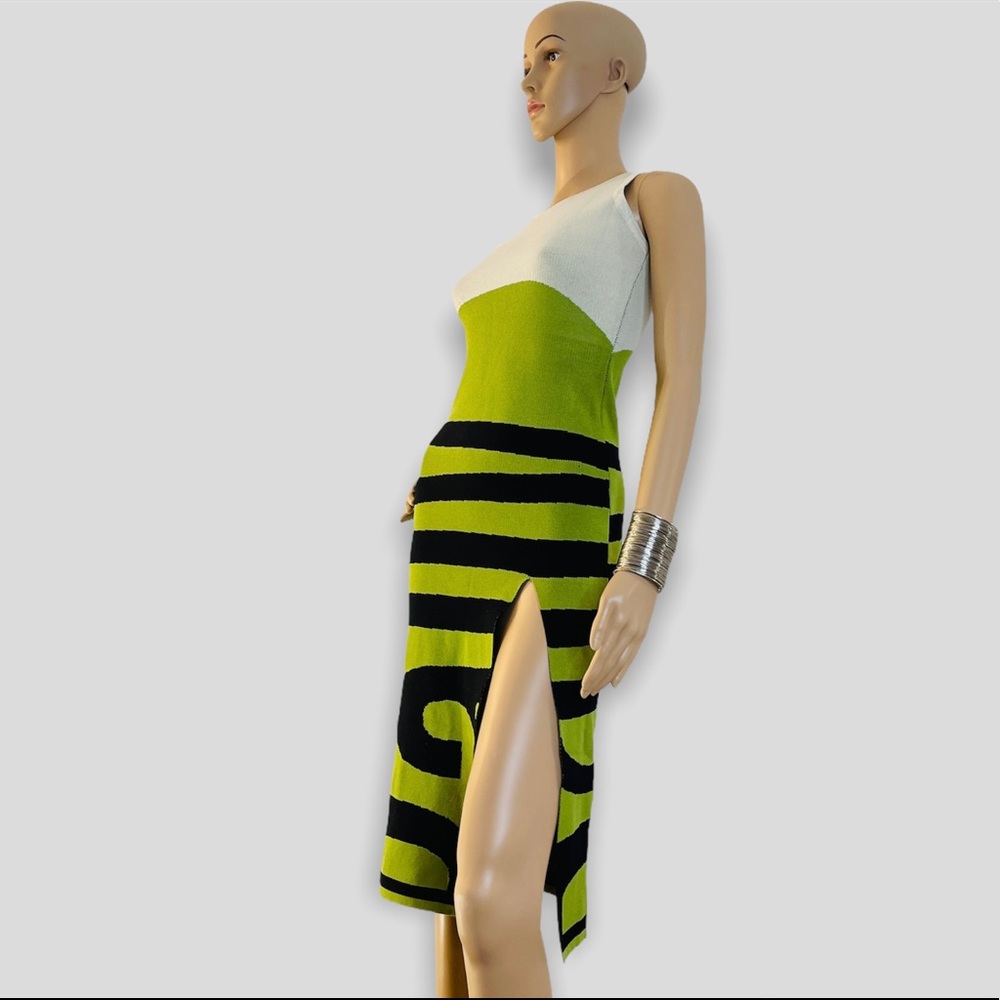 Green Vintage striped Knitting Bodycon Dress